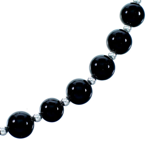 Genuine Sterling Silver Navajo Indian Onyx Howlite Bead Necklace LX114021